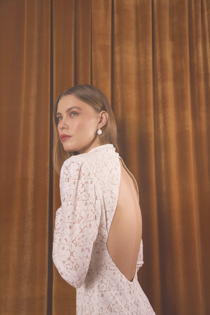Cotton Lace Wedding Dress - High Neck Bridal Gown - Open Back Bridal | Zoe Rowyn Bridal Cotton Lace Wedding Dress - High Neck Bridal Gown - Open Back Bridal | Zoe Rowyn Bridal