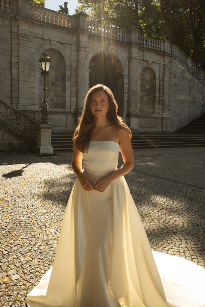 Strapless Silk Wedding Dress - Detachable Gown