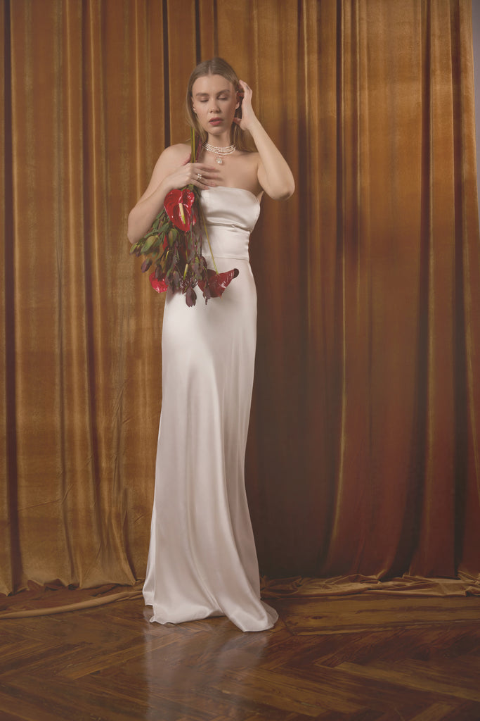 Silk Charmeuse Wedding Gown - Strapless Bridal Dress Silk Charmeuse Wedding Gown - Strapless Bridal Dress