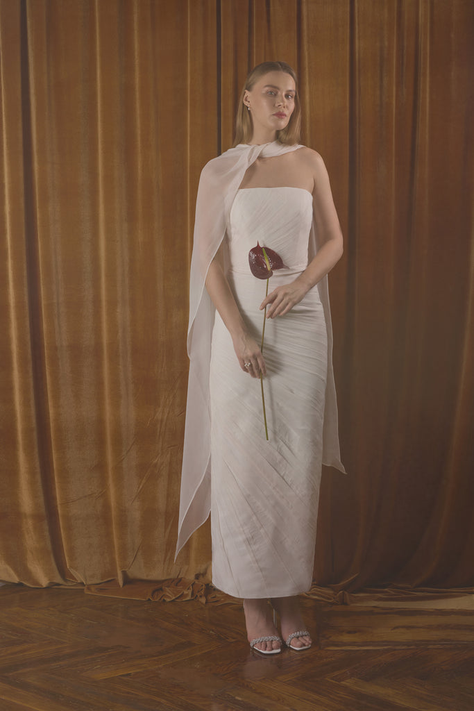 boho tea length wedding dress Silk Chiffon Bridal Dress - Tea Length Wedding Dress - Corset Gown