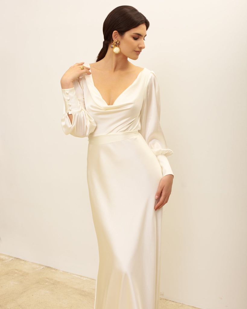 Silk Satin Bridal Gown - Plunging V Wedding Dress - Open Back 44 Silk Satin Bridal Gown - Plunging V Wedding Dress - Open Back 44