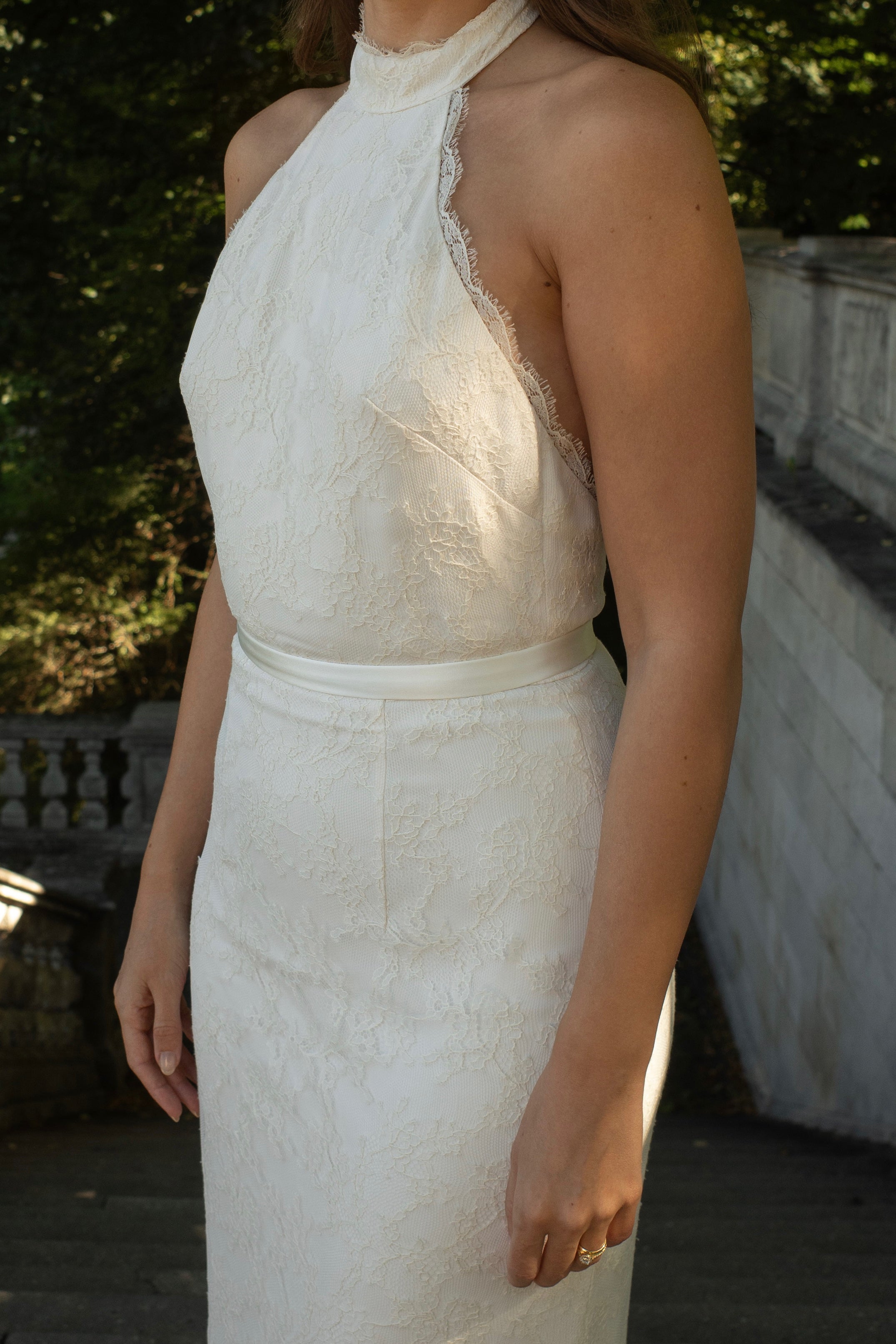 Lace Halter Dress - Tea Length Bridal - Open Back Dress 42