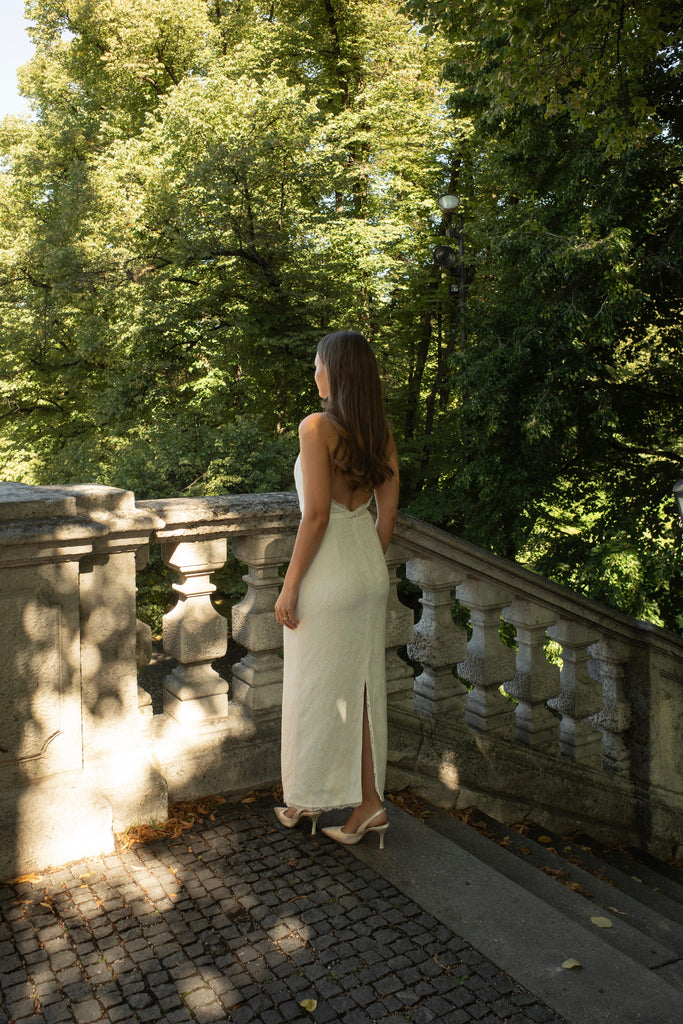 Lace Halter Dress - Tea Length Bridal - Open Back Dress | Zoe Rowyn Bridal Lace Halter Dress - Tea Length Bridal - Open Back Dress | Zoe Rowyn Bridal