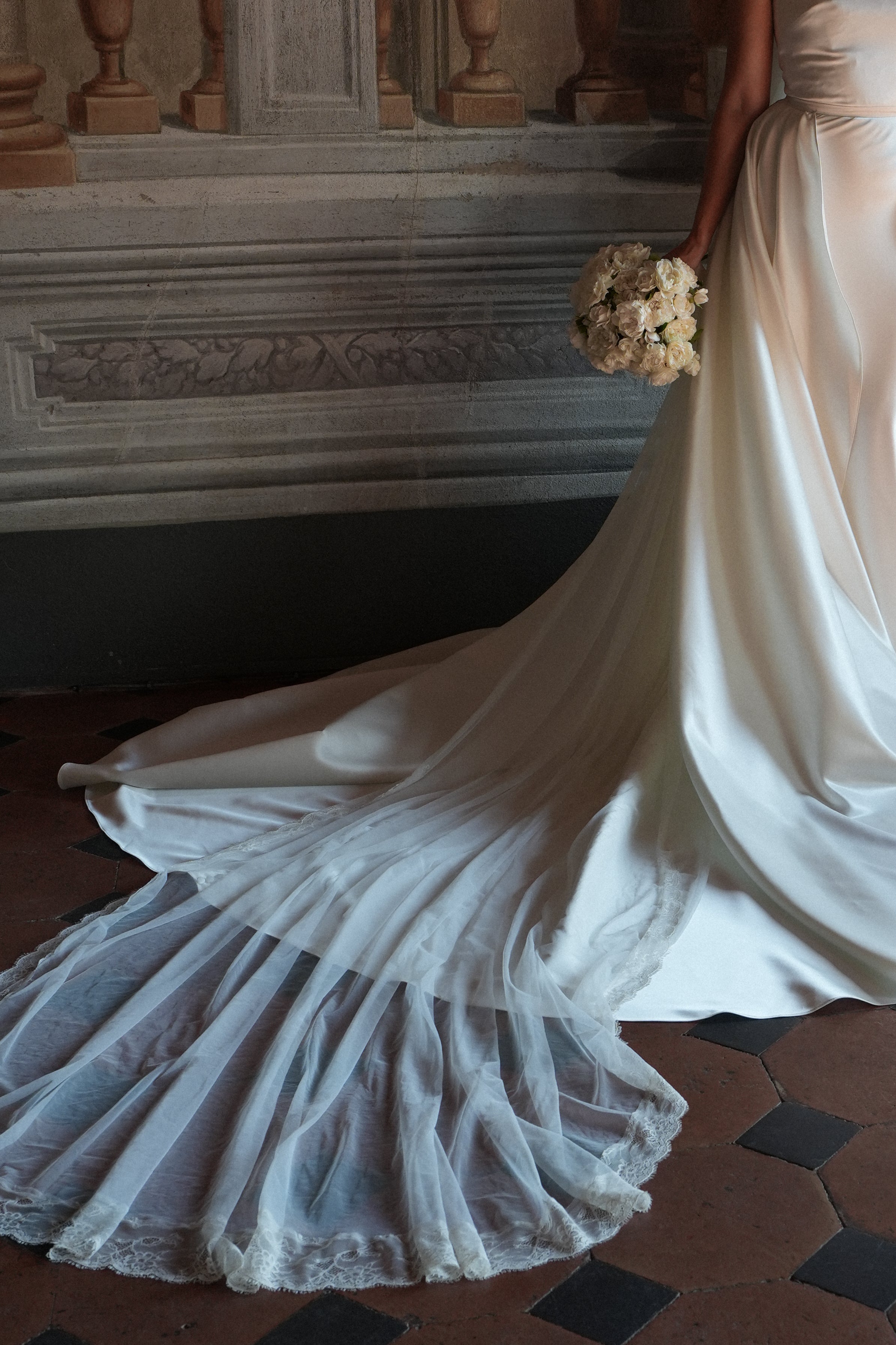 Silk Tulle Bridal Veil - Lace Trim Wedding Veil - Extra Long Veil
