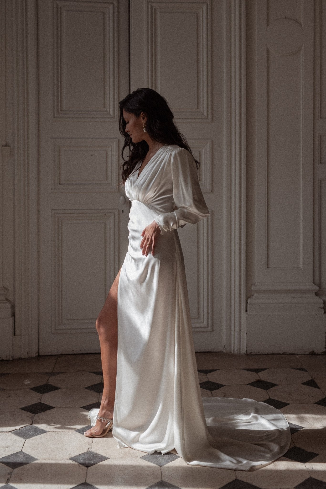 Silk Satin Bridal Gown - Strapless Wedding Dress - Draped Bodice 40 Silk Satin Bridal Gown - Strapless Wedding Dress - Draped Bodice 40